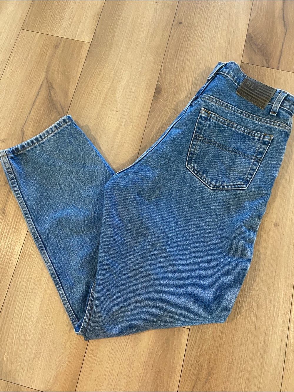 Vintage Polo Jeans Co Ralph Lauren Relaxed Fit Mom Jeans 12x29 USA Flag Blue